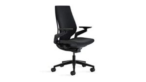 Steelcase Gesture Office Chair – Cogent: Connect Licorice Fabric, Medium Seat Height, Wrapped Back, Dark on Dark Frame, Lumbar Support, Hard Floor Casters