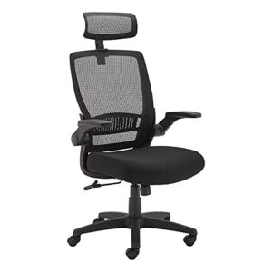 Amazon Basics Ergonomic Adjustable High-Back Mesh Chair with Flip-Up Arms and Headrest, Upholstered Mesh Seat – Black