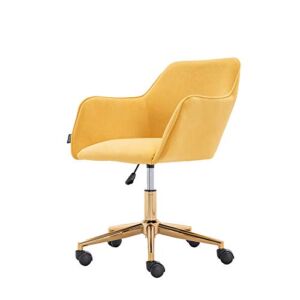ERILEWE COLLECTION Morden Velvet Home Office Chair Task with Gold Metal Legs and Black Wheels Custard Yellow