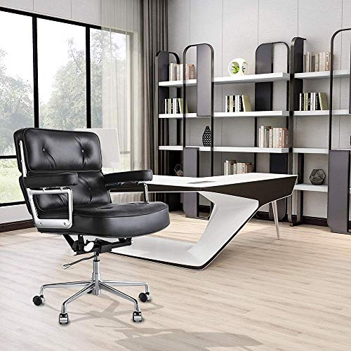 Genuine Leather Computer Chair Home Office Desk Chair, Ergonomic Mid Back PC Task Chair Adjustable Swivel Task Chair with Armrest for Home Office Furniture (Black) | The Storepaperoomates Retail Market - Fast Affordable Shopping