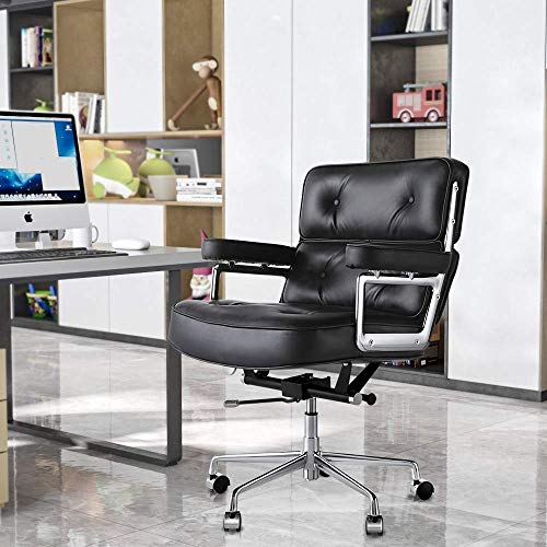 Genuine Leather Computer Chair Home Office Desk Chair, Ergonomic Mid Back PC Task Chair Adjustable Swivel Task Chair with Armrest for Home Office Furniture (Black) | The Storepaperoomates Retail Market - Fast Affordable Shopping