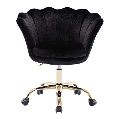 Black Desk Chair Fluffy Task Vanity Chair Home Office Chair Adjustable Rolling Swivel Chair with Wheels for Teens Adults Bedroom Study Room, Faux Fur | The Storepaperoomates Retail Market - Fast Affordable Shopping