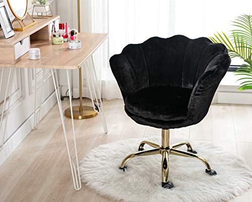 Black Desk Chair Fluffy Task Vanity Chair Home Office Chair Adjustable Rolling Swivel Chair with Wheels for Teens Adults Bedroom Study Room, Faux Fur | The Storepaperoomates Retail Market - Fast Affordable Shopping