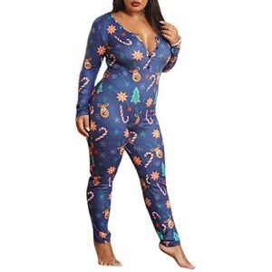 VEKDOEN Women’s One Piece Onsies Print Sleepwear Ugly Christmas Pajamas Jumpsuit Rompers Clubwear Nightwear Plus Size(Navy,3X-Large)