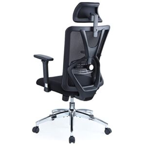 Ticova Ergonomic Office Chair – High Back Desk Chair with Adjustable Lumbar Support & 3D Metal Armrest – 130°Reclining & Rocking Mesh Computer Chair with Thick Seat Cushion & Rotatable Headrest