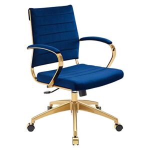Modway Jive Ribbed Performance Velvet Mid Back Computer Desk Swivel Office Chair in Navy