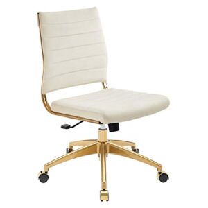 Modway Jive Ribbed Performance Velvet Mid Back Armless Computer Desk Swivel Office Chair in Ivory