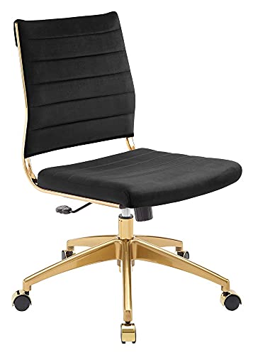 Modway Jive Ribbed Performance Velvet Mid Back Armless Computer Desk Swivel Office Chair in Black | The Storepaperoomates Retail Market - Fast Affordable Shopping