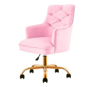XIZZI Cute Desk Chair Computer Chair Adjustable Swivel Home Office Chair with Wheels and Arms,Pink Chair Golden