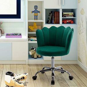 HomVent Modern Velvet Swivel Chair Vanity Chair, Upholstered Mid Century Accent Chair, Velvet Desk Chair Leisure Arm Chair Adjustable Swivel Task Stool for Living Room/Bedroom (Green)