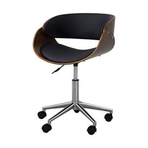 Teamson Home Valeria Modern Ergonomic Faux Leather Curved Seat Adjustable Swivel Home Office Desk Chair, Black/Brown