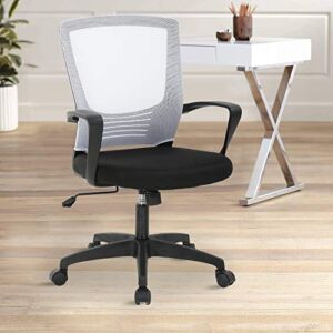 Ergonomic Mesh Office Chair Mid Back Mesh Computer Desk Chair Height-Adjustable Swivel Task Chair with Lumbar Support,Arms and 360 Degree Caster,White