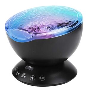 Zyyini LED Ocean Projector,LED Projection Lamp with Mini Speakers,Colorful LED Night Light Projector Support MP3, Mobile, Computer, Laptop, Music Player,Memory Card(Black)