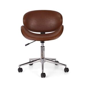 Christopher Knight Home Dawson ARMLESS Office Chair, Cognac Brown + Chrome + Walnut