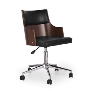 Christopher Knight Home Rhine Office Chair, Midnight Black + Chrome + Walnut
