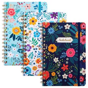 EOOUT 3 Pack A5 Spiral Notebook, Journal for Women, Hardcover Spiral Journal, 6″x 8.5″, 160 Pages, Cute Blooming Floral, Back Pocket, 100gsm Paper, for Christmas Gifts, Office, School Supplies