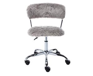 Kmax Fuzzy Office Desk Chair Faux Fur Kids Armless Rolling Task Chair Comfy Vanity Chair for Bedroom, Grey