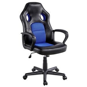 Topeakmart Home Office Desk Chairs High Back Leather Racing Chair Height Adjustable Executive Task Chair Rolling Chair Blue