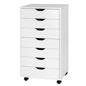 Giantex Drawers Cabinet Mobile Lateral Filing Organizer with 7 Drawers and Wheels Mobile Side Cabinet Chest for Home Office Storage Use 7-Drawer Dresser (19” x 15.5” x 34.5”, White)