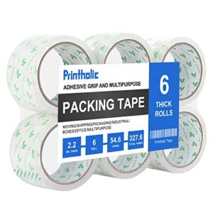 Printholic Packing Tape 6 Rolls Heavy Duty Shipping Packaging Tape 1.88″ x 54.6 Yards, 3″ Core, Clear, for Moving Packaging Shipping Office Storage, Transparent Tape Refills for Dispenser