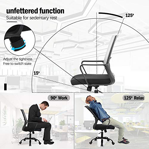 Mesh Office Chair with Lumbar Support Ergonomic Executive Desk Chair Adjustable Stool Rolling Swivel Rocking Mid Back Computer Task Chair for Home Office Bedroom for Women Men | The Storepaperoomates Retail Market - Fast Affordable Shopping