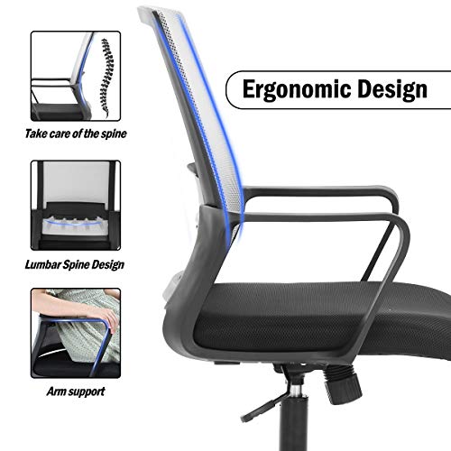 Mesh Office Chair with Lumbar Support Ergonomic Executive Desk Chair Adjustable Stool Rolling Swivel Rocking Mid Back Computer Task Chair for Home Office Bedroom for Women Men | The Storepaperoomates Retail Market - Fast Affordable Shopping