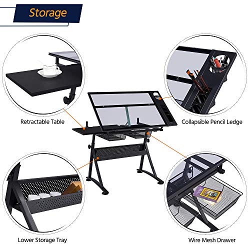 Topeakmart Height Adjustable Drafting Desk Artist Drawing Table Tilted Tabletop Art Desk Work Station w/2 Storage Drawers and Stool for Home Office | The Storepaperoomates Retail Market - Fast Affordable Shopping