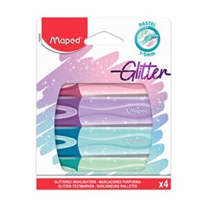 Maped Fluo Peps Glitter Highlighters in Pastel Colors x4 (742046)