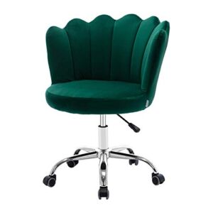 SSLine Velvet Desk Chair, Elegant Upholstered Desk Chair with Wheels,Modern Swivel Height Adjustable Task Chair Vanity Chair Leisure Chair for Home Living Room (Green)