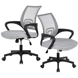 Yaheetech Ergonomic Mesh Office Chair Mid-Back Height Adjustable Desk Chair Swivel Computer Chair with Armrests Gray, 2 Pack