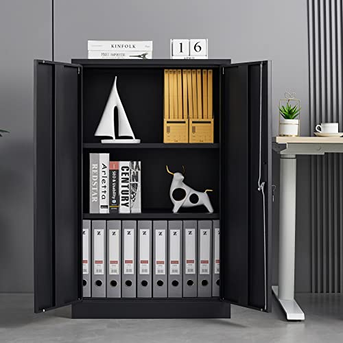GREATMEET Metal Storage Cabinet with Locking Doors, Metal Cabinet with 2 Adjustable Shelves, Office Garage Steel Storage Cabinet with Door and Shelf(3 Shelves, Black) | The Storepaperoomates Retail Market - Fast Affordable Shopping