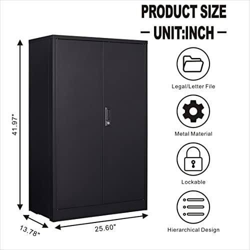 GREATMEET Metal Storage Cabinet with Locking Doors, Metal Cabinet with 2 Adjustable Shelves, Office Garage Steel Storage Cabinet with Door and Shelf(3 Shelves, Black) | The Storepaperoomates Retail Market - Fast Affordable Shopping