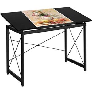 Yaheetech 47″x 24″ Drafting Table Drawing/Crafting Table/Desk Art Desk for Artists Tilting Tabletop Basic Drawing Painting Writing Station Studying Desk with Adjustable Tabletop & Pencil Ledge Black