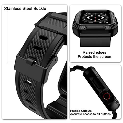 OROBAY Compatible with Apple Watch Band 45mm 44mm 42mm with Case, Shockproof Rugged Band Strap for iWatch SE2 SE Series 8/7/6/5/4/3/2/1 45mm 44mm 42mm with Bumper Case Cover Men Women, Matte Black | The Storepaperoomates Retail Market - Fast Affordable Shopping