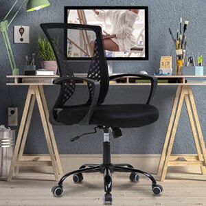Ergonomic Office Chair Mesh Desk Chair Mid Back Rolling Swivel Comfortable Chair with Lumbar Support and Back Executive Adjustable Task Chair for Home Office Conference Chair（Black）