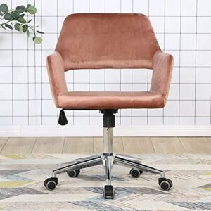 Modern Home Office Desk Chairs 360°Swivel,Comfort Velvet Upholstery Accent Chair with Rolling Wheels,Arms,Adjustable Swivel Ergonomic Chair for Home Office(Coral Pink)