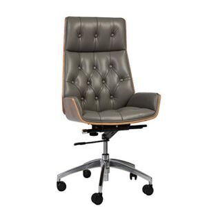 Koreyosh Executive Office Chair High Back Ergonomic Desk Chair Leather Computer Chair Adjustable Rolling Swivel Chair with Headrest & Wood Walnut Backrest, Gray