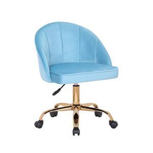 Porthos Home Cabot Plush Velvet Home Office Desk Chair, Circular Back with Contrasting Velvet, Stylish Gold Metal Legs, Instant Adjustable Height and Durable Roller Castor Wheels, One-Size, Aqua