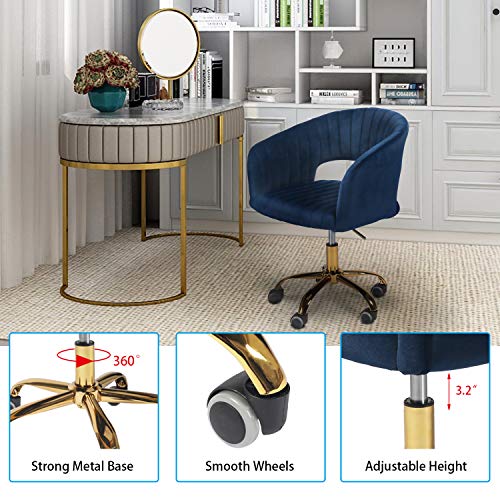 QLMUSE Velvet Home Office Chair with Wheels Cute Desk Chair Swivel Adjustable Task Chair with Mid-Back Accent Vanity Chairs (Blue) | The Storepaperoomates Retail Market - Fast Affordable Shopping