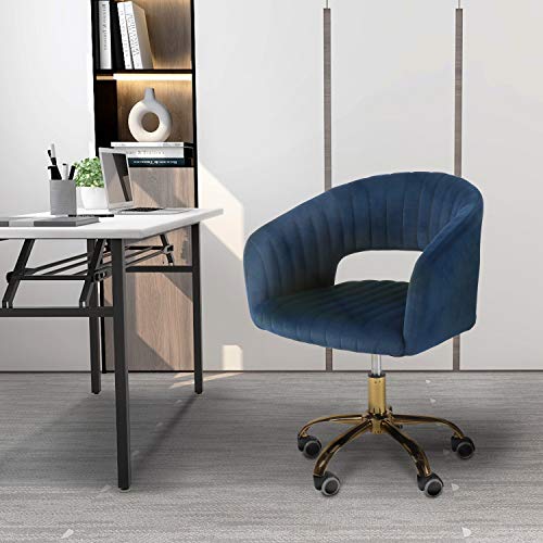QLMUSE Velvet Home Office Chair with Wheels Cute Desk Chair Swivel Adjustable Task Chair with Mid-Back Accent Vanity Chairs (Blue) | The Storepaperoomates Retail Market - Fast Affordable Shopping