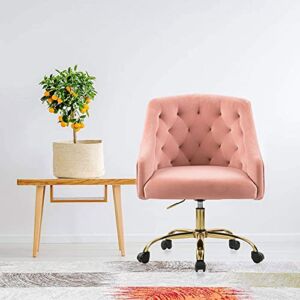 Large Velvet Fabric Swivel Task Chair for Home Office Ergonomic Comfortable Chair – Girls Lovely with Gold Frame for Girls S-6030