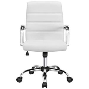 Topeakmart Mid-Back Office Chair Seat Height Adjustable Swivel PU Leather Executive Chair, White