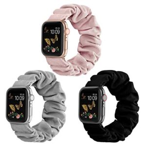 Compatible for Scrunchie Apple Watch Band 38mm 41mm 42mm 40mm 44mm 45mm Cute Print Elastic Watch Bands Women Bracelet Strap Compatible for Apple iWatch Series 7 6 5 4 3 2 1(3 Pack, 38/40/41mm-Small)