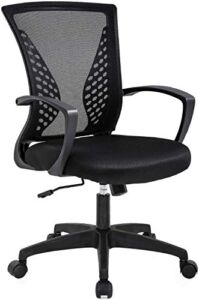 Home Office Chair Ergonomic Computer Desk Chair Mesh Task Chair with Lumbar Support Swivel Rolling Office Chairs Adjustable Mid Back Mesh Chair for Adults, Black