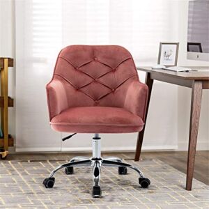 Recaceik Velvet Home Office Chair, Modern Design Velvet Desk Chair with 360 Degree Castor Wheels for Living Room/Bedroom/Office (Pink)