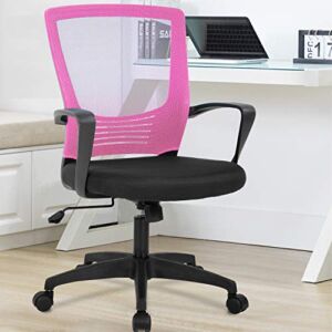 Office Chair Ergonomic Desk Chair Swivel Rolling Computer Chair Executive Lumbar Support Task Mesh Chair Metal Base for Home&Office (Pink)