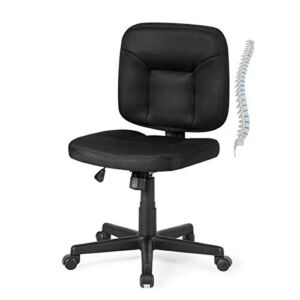 POWERSTONE Armless Office Chair Mid-Back Task Chair Swivel Ergonomic Small Desk Chair for Home Office Upholstered Low-Back Adjustable Black
