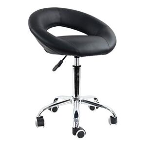 Low Back Swivel Rolling Stool Height Adjustable Modern Semi-Circular Seat Office Computer Desk Chair with Wheels (Black)