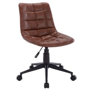 CIMoo Armless Desk Chair Ergonomic Faux Leather Task Chair Home office Modern Computer Swivel Adjustable Rolling Chairs for office Study Room,Brown