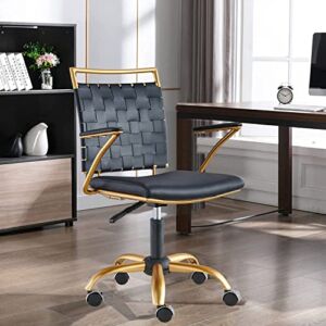 CAROCC Gold Office Chair Modern Home Office Chair Computer Task Chair Leather Swivel Adjustable Height Cute Vanity Chairs (Black)